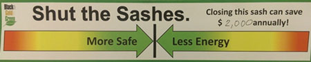 Shut the sashes annual savings sticker.